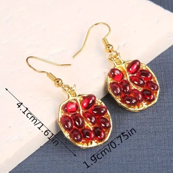 ✨🆕✨ BoHo Chic Pomegranate Gold Dangle Earrings ✨ - Picture 6 of 11
